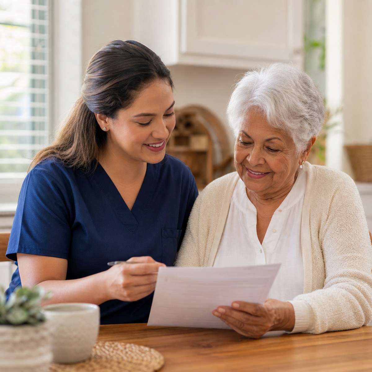 Caregiver supporting an elderly client at home